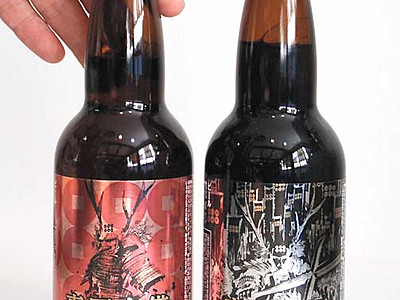 真田の武者デザインの地ビール　諏訪の酒造、赤・黒ラベルで