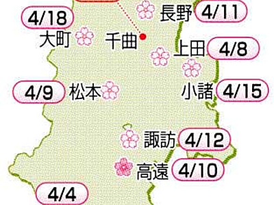 桜の開花４月上旬～中旬　長野県内、おおむね平年並み