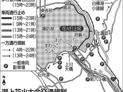 諏訪湖の花火大会１５日交通規制　ＪＲ臨時列車運行