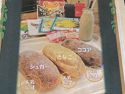 ミルメーク.、きなこ揚げパン...懐かしの学校給食だすカフェ　若狭町熊川宿の「はな結（はなゆい)」