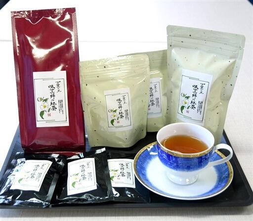 味真野茶の茶葉で作った紅茶＝福井県越前市味真野公民館