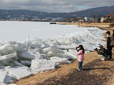 諏訪湖「御神渡り」厚み増す期待　でも氷上歩かないで