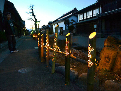 竹灯籠、海野宿の春の夜に　東御で19日から365本点灯