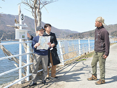 木崎湖「フットパス」マップ　大町の宿泊業者ら作成、看板も設置