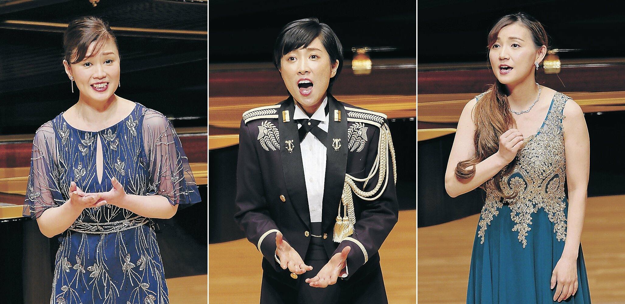 麗しい美声でロマン派の歌曲を届ける（左から）木村さん、鶫さん、稲垣さん＝北國新聞赤羽ホール