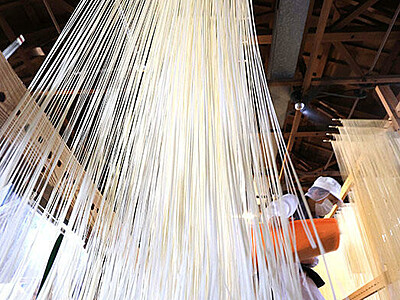 揺れる絹糸カーテン　砺波で大門そうめん作り最盛期