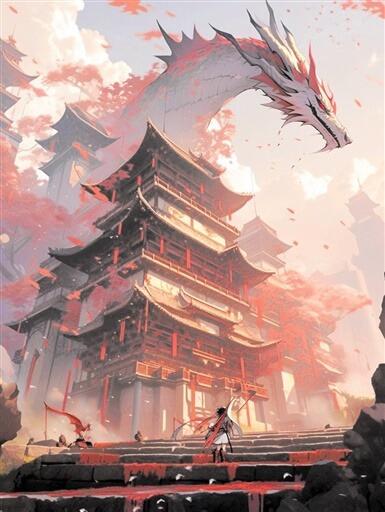 霞ケ城（丸岡城）伝説のドラゴンをイメージした画像生成ＡＩのアート作品例