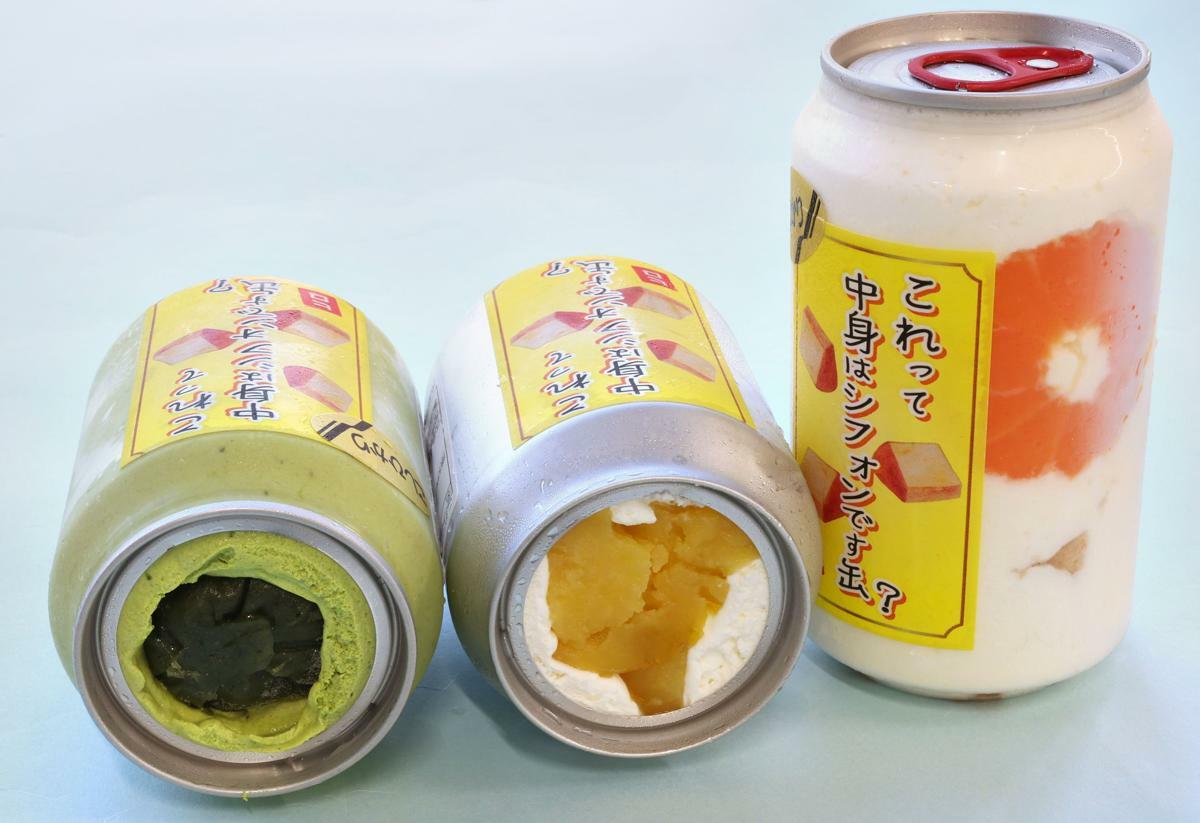 ヒロ食品店が魚沼市の道の駅で販売している「これって中身はシフォンです缶？」