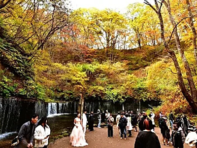 白糸の滝 秋真っ盛り、軽井沢で紅葉見ごろ【動画付き】