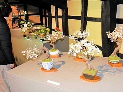 和紙の盆栽　生き生き　越前市・卯立の工芸館で７０点披露